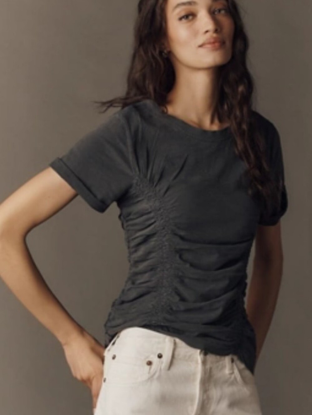 NWT Pilcro Bennie Cotton Ruched Crew Neck Tee